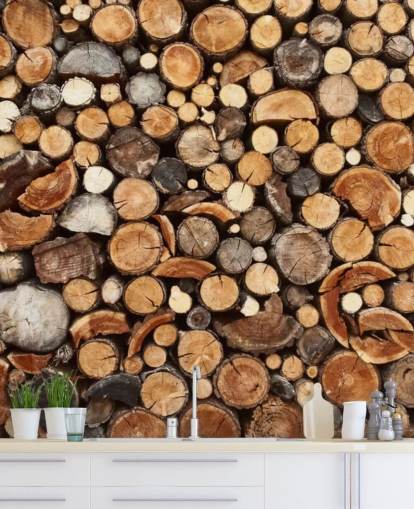 brown log wallpaper mural called Pile of Fire Wood for businesses 