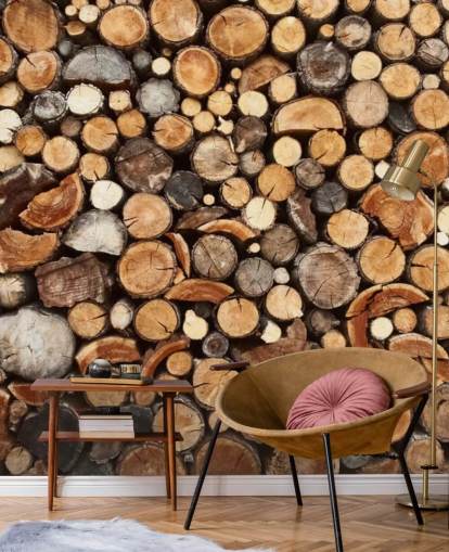 brown log wallpaper mural called Pile of Fire Wood for businesses 