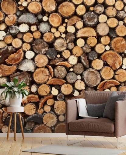brown log wallpaper mural called Pile of Fire Wood for businesses 
