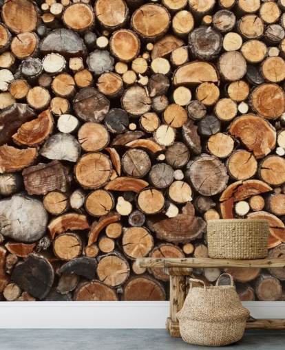 Braunes Blocktapeten-Wandbild namens Pile of Fire Wood für Unternehmen Braunes Blocktapeten-Wandbild namens Pile of Fire Wood für Unternehmen