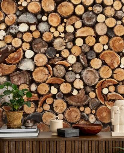 brown log wallpaper mural called Pile of Fire Wood for businesses 