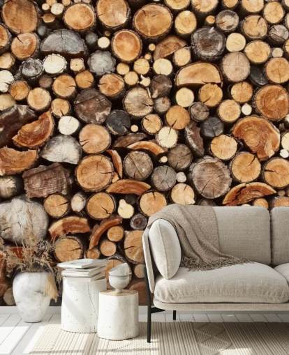 brown log wallpaper mural called Pile of Fire Wood for businesses 