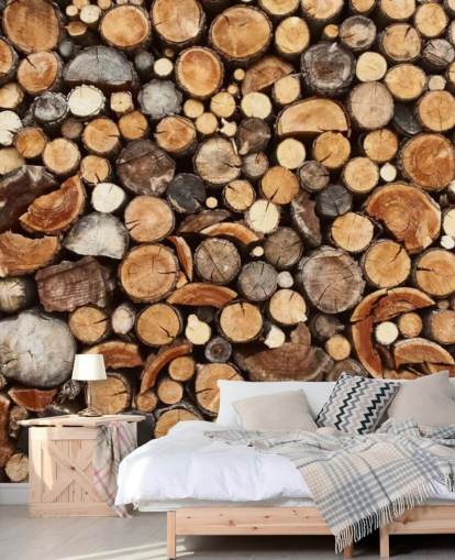 Braunes Blocktapeten-Wandbild namens Pile of Fire Wood für Unternehmen 