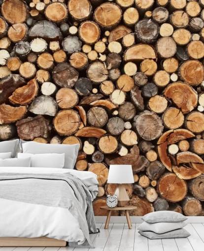 mural de papel pintado de troncos marrones llamado Pile of Fire Wood para empresas 