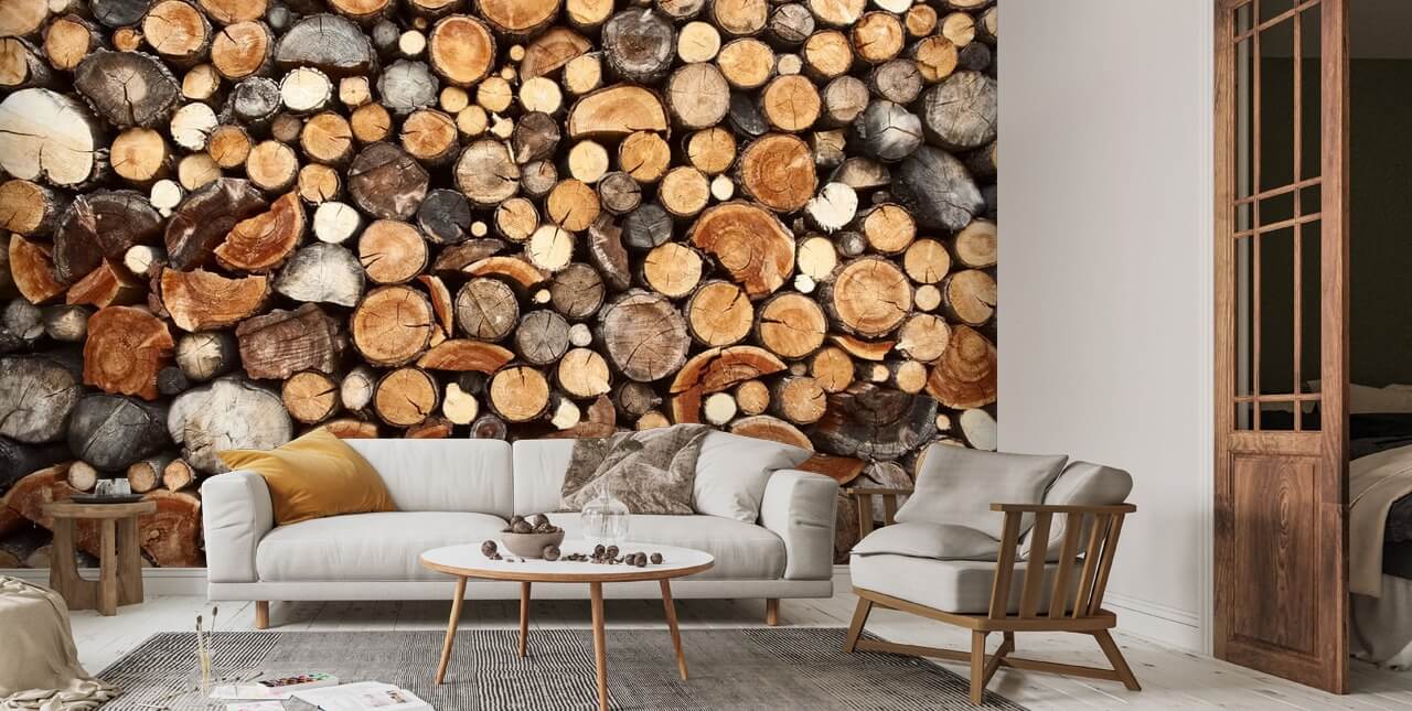 Wall Mural Pile of wood logs, Fire wood stock for background use 