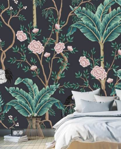 dark floral and bird chinoiserie wallpaper dark floral and bird chinoiserie wallpaper