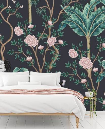 dark floral and bird chinoiserie wallpaper dark floral and bird chinoiserie wallpaper