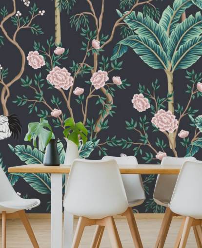mørk floral og fugl chinoiserie tapet mørk floral og fugl chinoiserie tapet