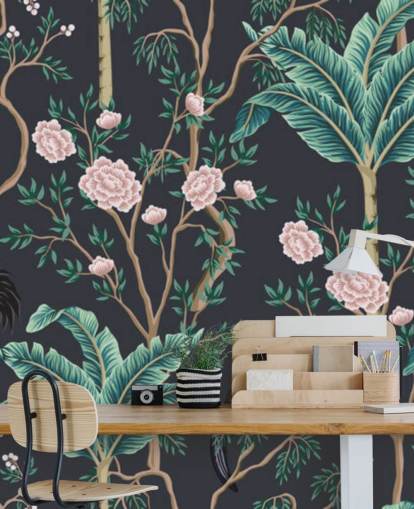 mørke blomster og fugl chinoiserie tapet mørke blomster og fugl chinoiserie tapet