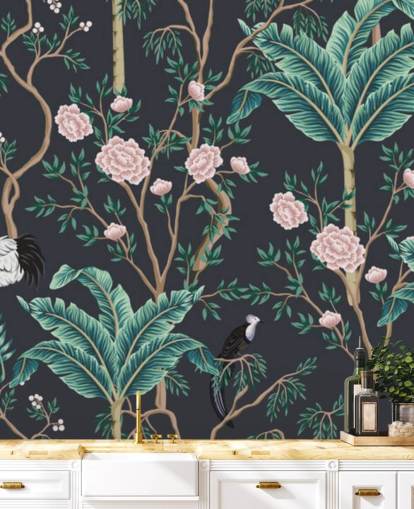 papel pintado chinoiserie floral y pájaro oscuro papel pintado chinoiserie floral y pájaro oscuro