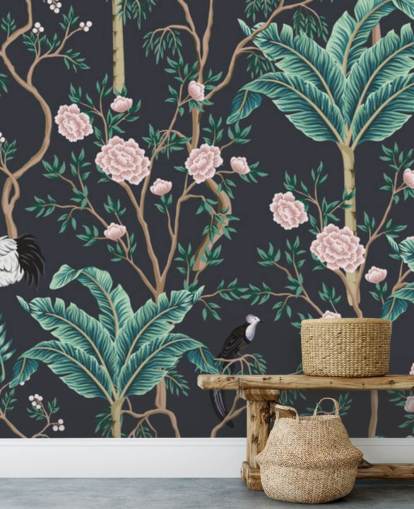 papel pintado chinoiserie floral y pájaro oscuro papel pintado chinoiserie floral y pájaro oscuro