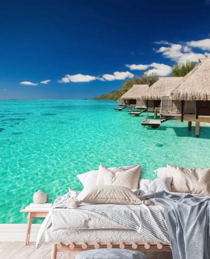 blue tropical beach wallpaper mural called Ocean View Villas for homes, offices and businesses