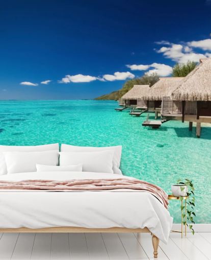 blue tropical beach wallpaper mural called Ocean View Villas for homes, offices and businesses