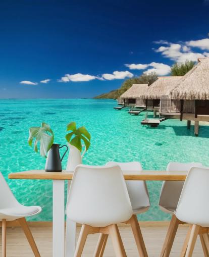 blue tropical beach wallpaper mural called Ocean View Villas for homes, offices and businesses