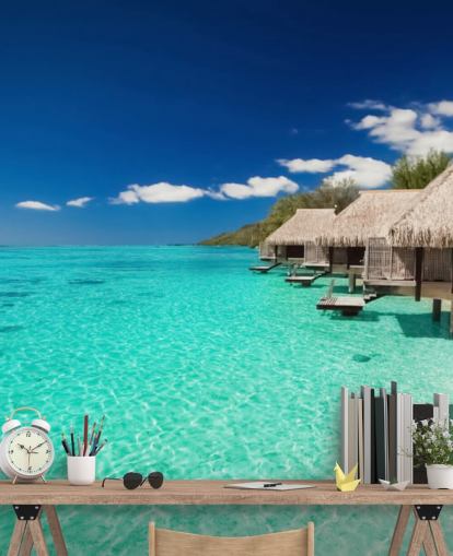 blå tropisk strand tapet veggmaleri kalt Ocean View Villas for hjem, kontorer og bedrifter