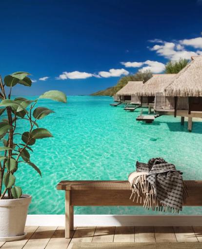 carta da parati murale con spiaggia tropicale blu chiamata Ocean View Villas per case, uffici e aziende carta da parati murale con spiaggia tropicale blu chiamata Ocean View Villas per case, uffici e aziende