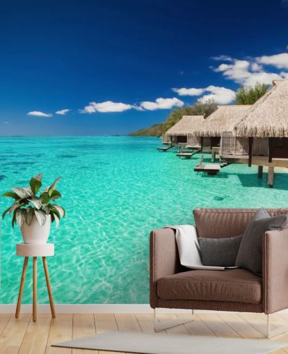 blå tropisk strand tapet veggmaleri kalt Ocean View Villas for hjem, kontorer og bedrifter