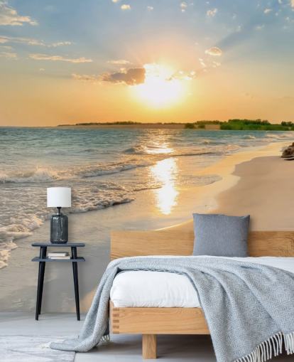 blue and orange beach wallpaper mural called Tranquil Beach Sunset for offices