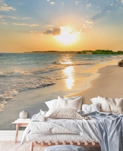 blå och orange strand tapet väggmålning som heter Tranquil Beach Sunset för kontor