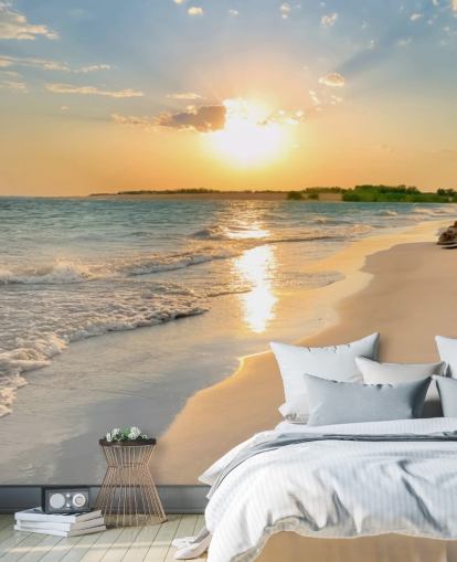 blue and orange beach wallpaper mural called Tranquil Beach Sunset for offices