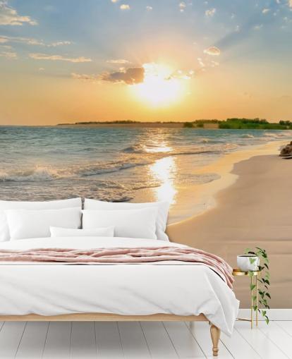 blue and orange beach wallpaper mural called Tranquil Beach Sunset for offices
