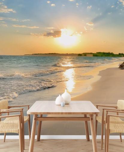 blue and orange beach wallpaper mural called Tranquil Beach Sunset for offices