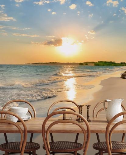 blue and orange beach wallpaper mural called Tranquil Beach Sunset for offices