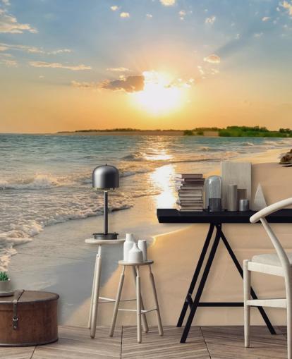 blue and orange beach wallpaper mural called Tranquil Beach Sunset for offices