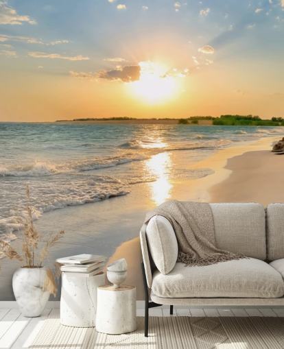 blue and orange beach wallpaper mural called Tranquil Beach Sunset for offices