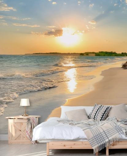 blå och orange strand tapet väggmålning som heter Tranquil Beach Sunset för kontor