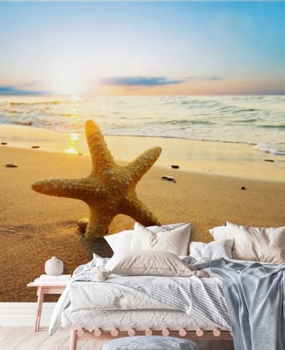Decorazione murale con stelle marine sulla spiaggia