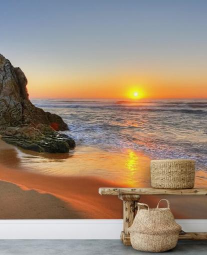 Klippig Sunset Beach Bakgrund Klippig Sunset Beach Bakgrund