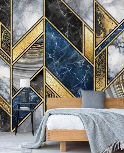 blå, grå och guld art deco väggmålning