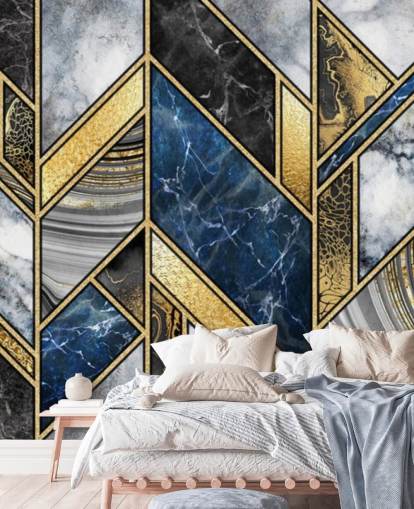 blå, grå och guld art deco väggmålning blå, grå och guld art deco väggmålning