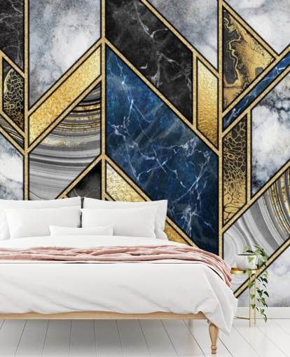 murale art deco blu, grigio e oro