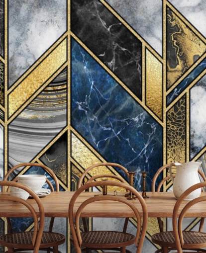 blå, grå och guld art deco väggmålning blå, grå och guld art deco väggmålning