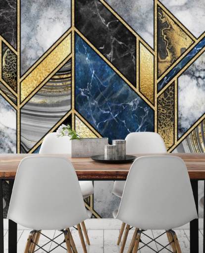 Blaues, graues und goldenes Art Deco Wandgemälde