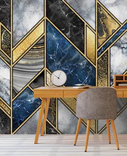 blue, grey and gold art deco wall mural