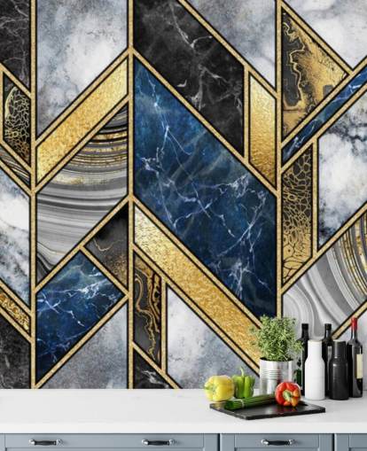 blå, grå och guld art deco väggmålning blå, grå och guld art deco väggmålning