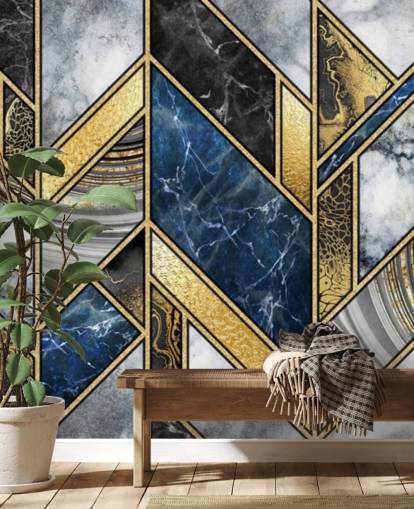 blå, grå og guld art deco vægmaleri blå, grå og guld art deco vægmaleri