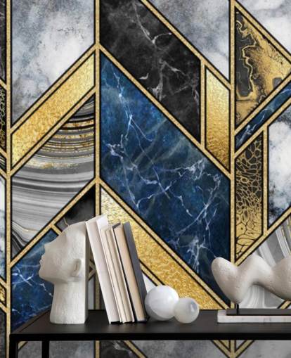 blue, grey and gold art deco wall mural