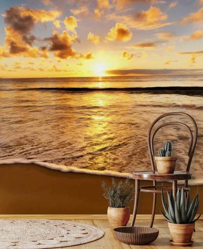 strandbehang muurschildering genaamd Beach Sunset voor kantoren, lounges en slaapkamers