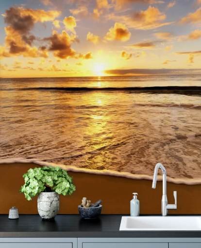 strandtapet veggmaleri kalt Beach Sunset for kontorer, salonger og soverom
