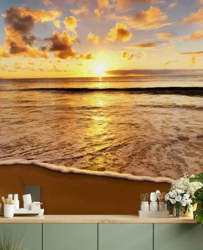 mural de papel pintado de playa llamado Beach Sunset para oficinas, salones y dormitorios mural de papel pintado de playa llamado Beach Sunset para oficinas, salones y dormitorios