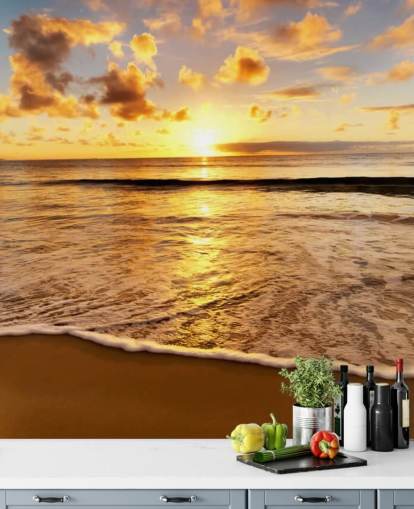carta da parati murale sulla spiaggia chiamata Beach Sunset per uffici, salotti e camere da letto