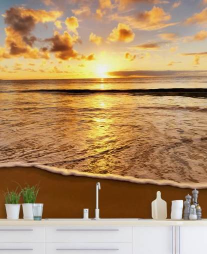 mural de papel pintado de playa llamado Beach Sunset para oficinas, salones y dormitorios