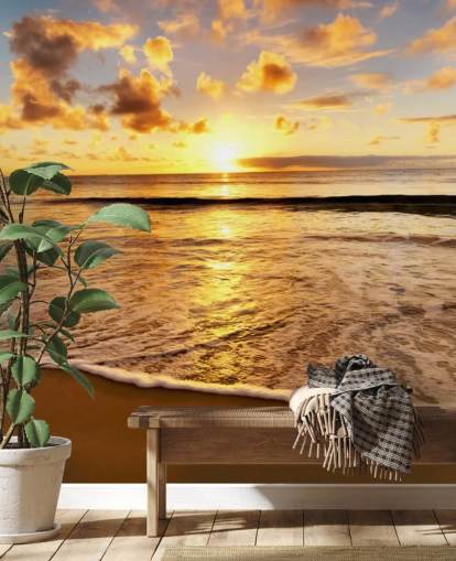 carta da parati murale sulla spiaggia chiamata Beach Sunset per uffici, salotti e camere da letto