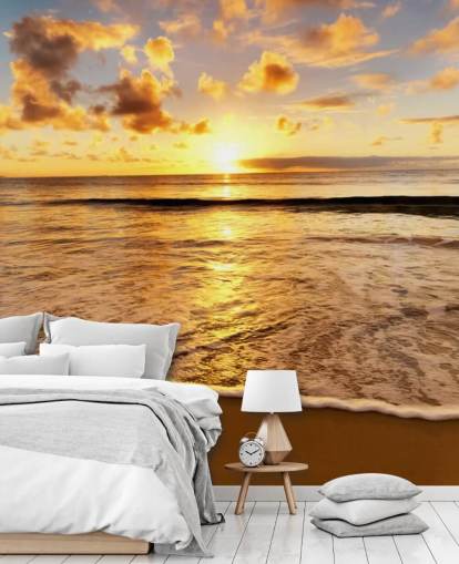 strandbehang muurschildering genaamd Beach Sunset voor kantoren, lounges en slaapkamers