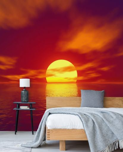 rode zonsondergang behangmuurschildering genaamd Red Sunset voor badkamers, slaapkamers en woonkamers