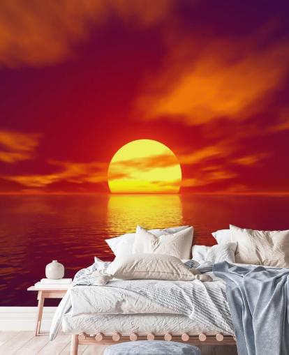 rød solnedgang tapetmaleri kaldet Red Sunset til badeværelser, soveværelser og stuer